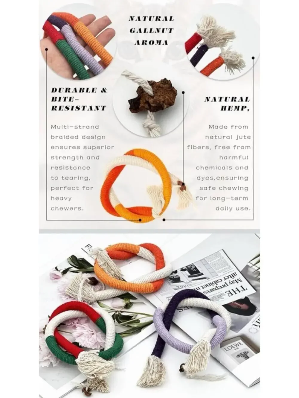 3 Piece Cat Rope Toys Set Natural Gallnut Scent Interactive Play for Cats Kitten